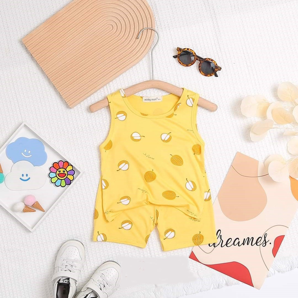 Mẫu bộ quần áo in hình hoa quả toàn thân cho bé trai bé gái