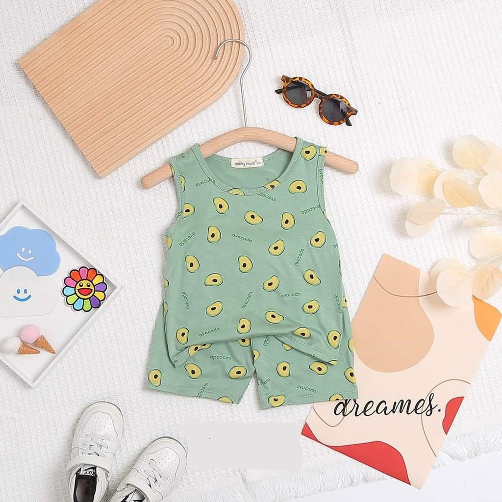 Mẫu bộ quần áo in hình hoa quả toàn thân cho bé trai bé gái