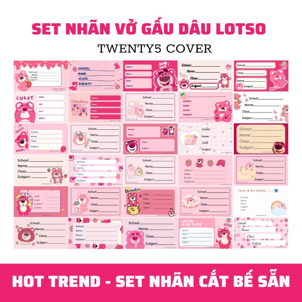 SET NHÃN VỞ GẤU DÂU LOTSO [ HOT TREND ]