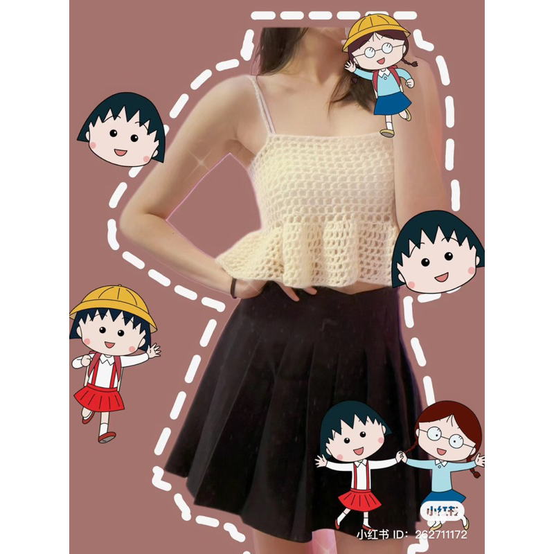 Áo croptop hai dây bèo len móc thủ công phù hợp mặc mùa hè hoặc đi biển - Ruffle Top ❤️