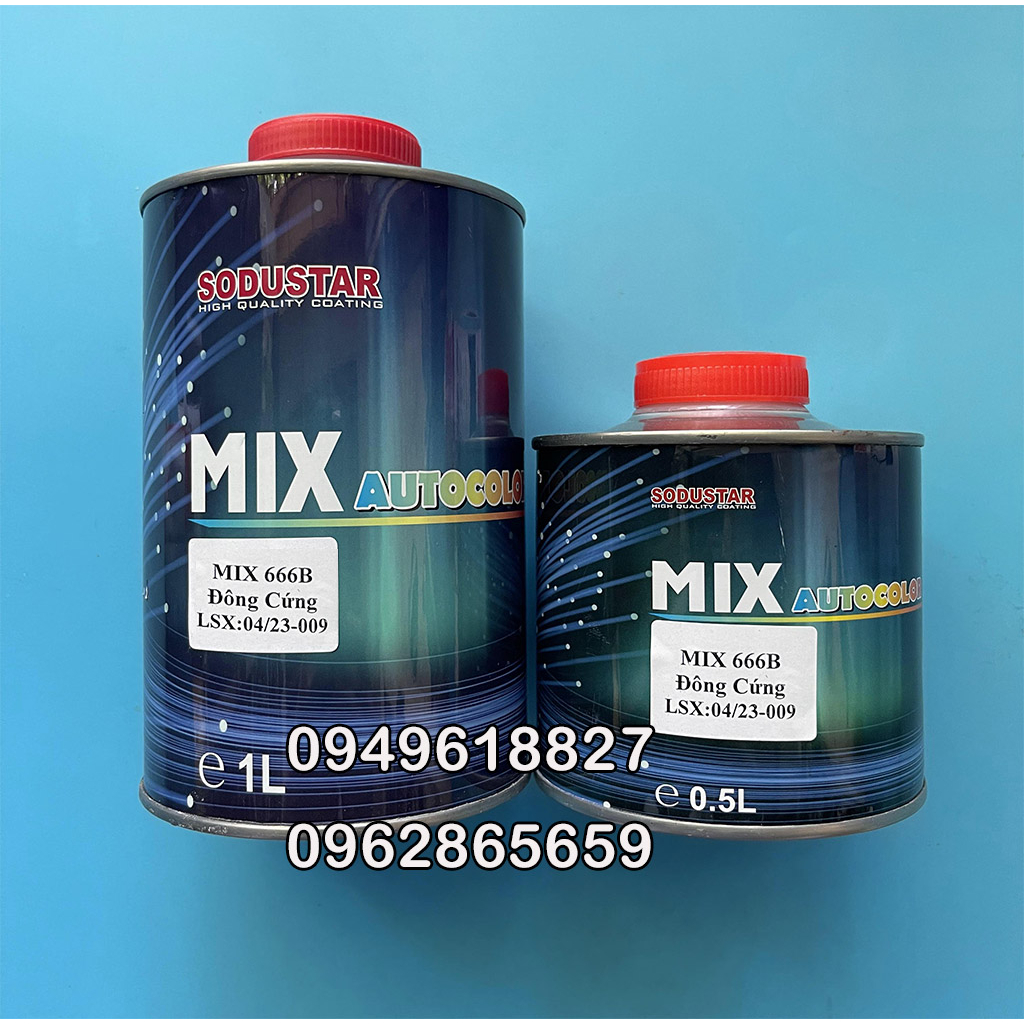 Chất đông cứng (đóng rắn) MIX666B cho sơn 2k và dầu bóng lon 1L và 0.5L