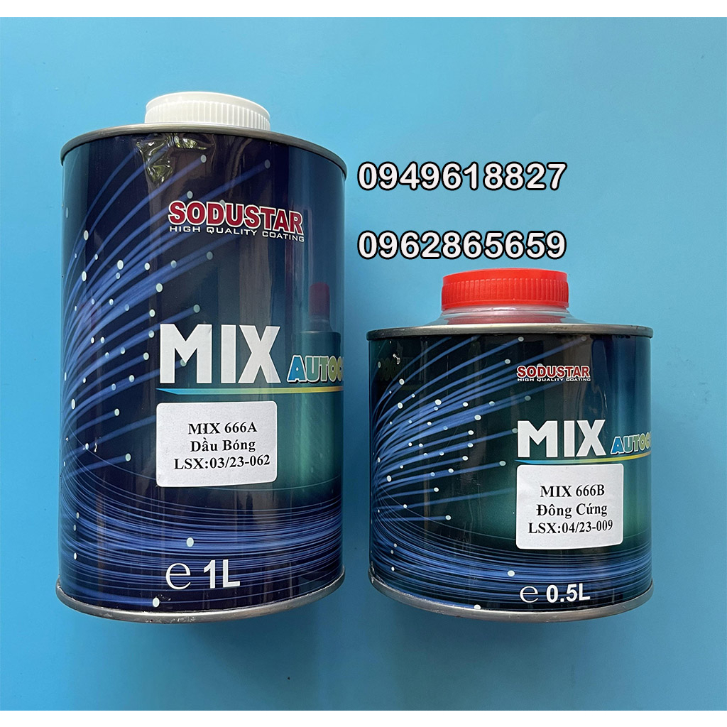 Cặp bóng 2k MIX 666A/B gồm bóng và đông cứng sơn oto xe máy chính hãng