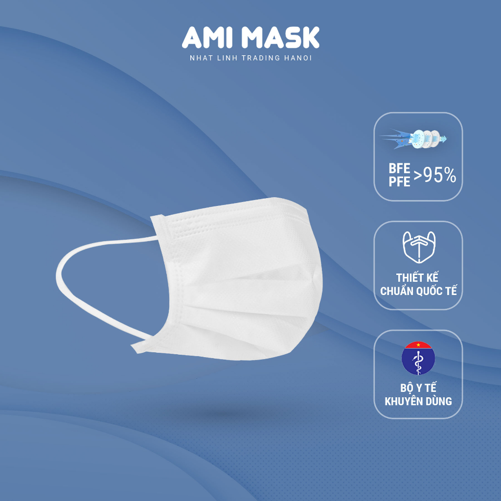 Khẩu trang y tế AMI Eco Mask 4 lớp kiểu dáng gấp nếp kháng khuẩn
