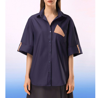 Áo sơ mi cotton suông phối màu Sóng Hanoia