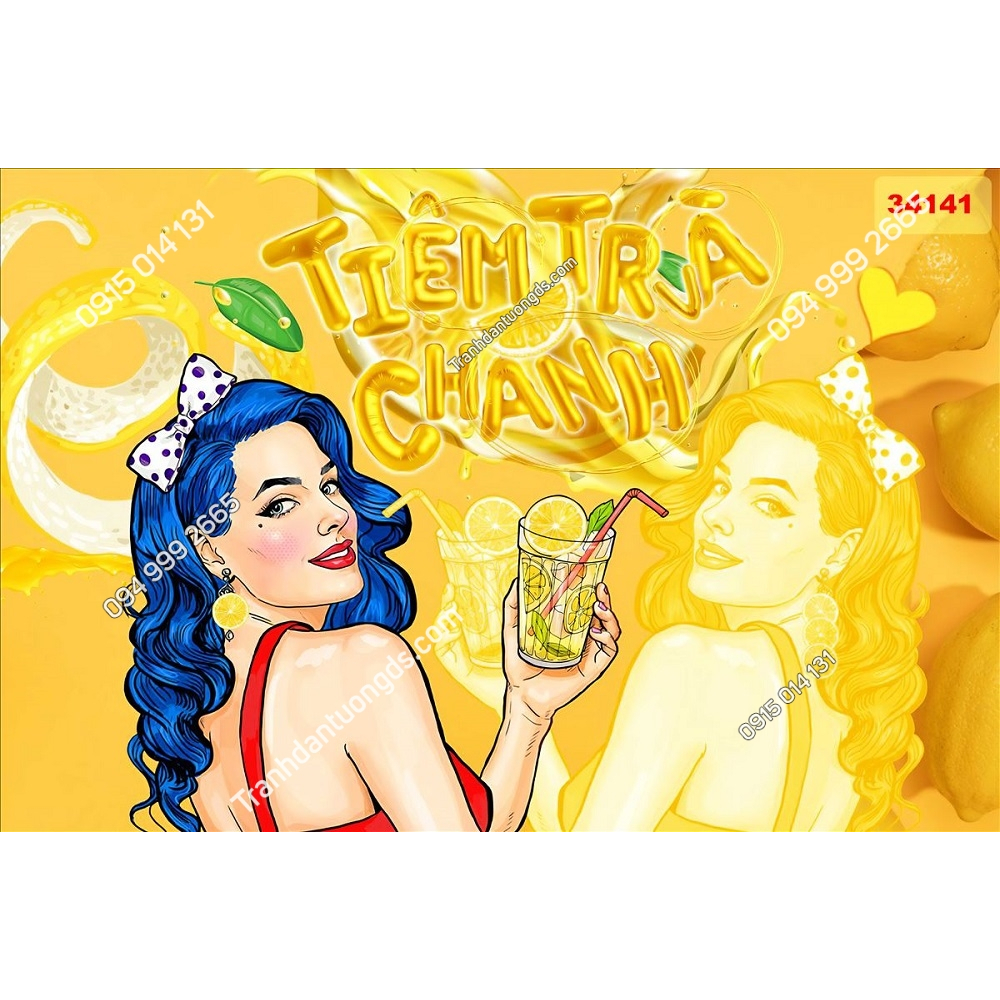 Decal 3D trang trí tiệm trà chanh mới nhất 2023 (Keo sẵn bóc dán)