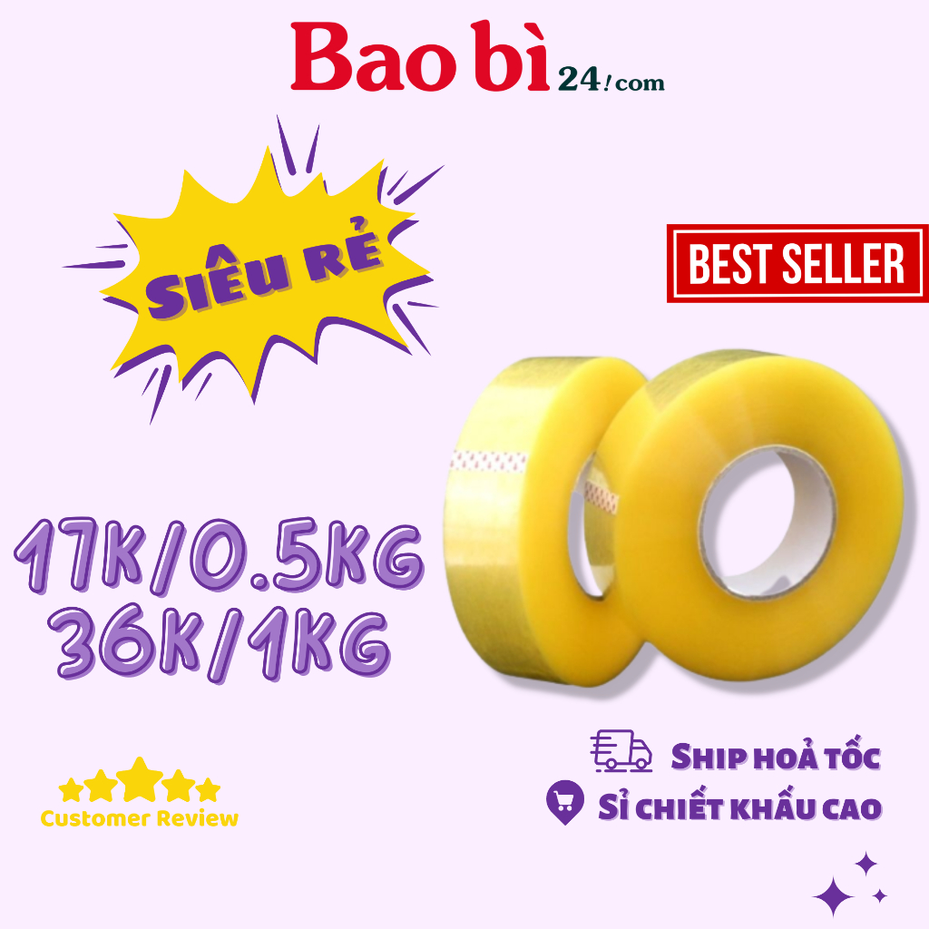 Baobi24 Băng keo siêu dính đóng hàng đủ 3 màu thuận tiện sử dụng lõi giấy 5li