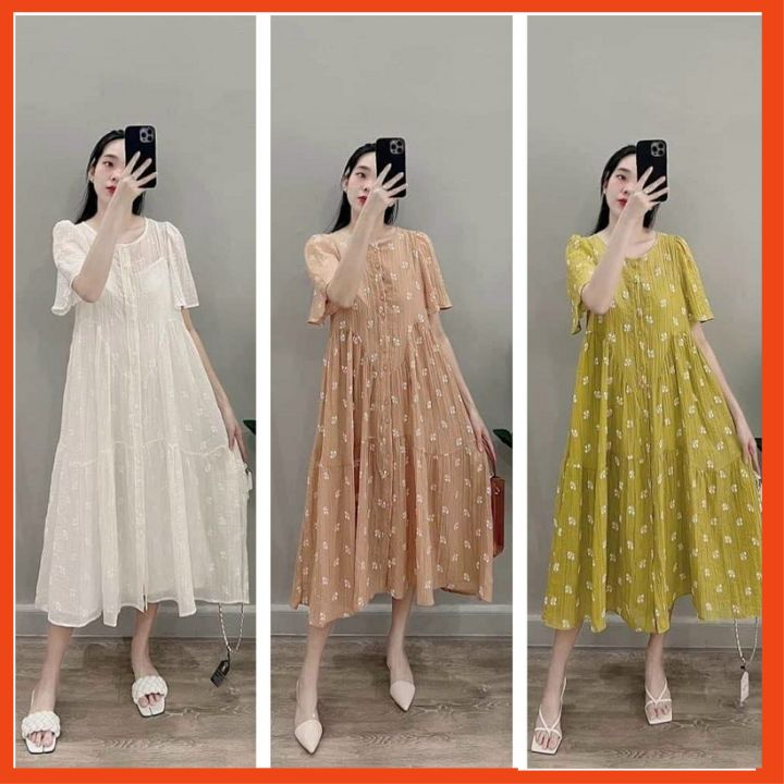 Đầm bầu thời trang thiết kế dự tiệc giá rẻ đẹp,váy bầu suông đuôi cá sang chảnh hoa cúc họa mi xinh xắn