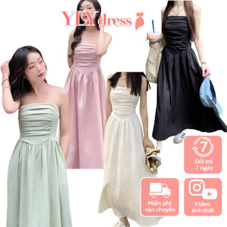 Váy đầm nữ 2 dây hở vai dáng dài maxi trơn màu đen trắng xanh hồng freesize dáng dài đi biển hàn quốc Ylydress C1689