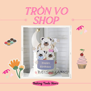 Trang trí bánh Happy Birthday - gấu và trăng sao