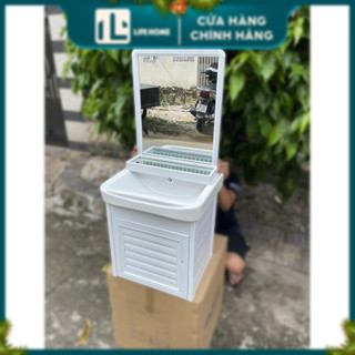 Tủ chậu gương lavabo rửa mặt mini nhôm màu trắng cao cấp nhỏ gọn sang trọng tiện lợi Life Home