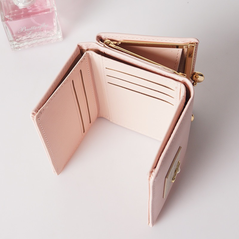 Ví nữ đựng tiền nhiều ngăn 597  khóa bấm chất da retro phong cách thanh lịch