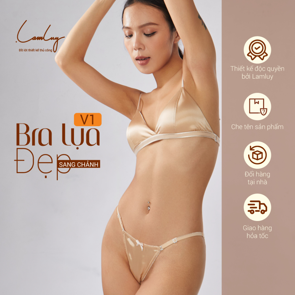 Áo ngực không gọng Lamluy Bra lụa satin nude V1 mềm mịn