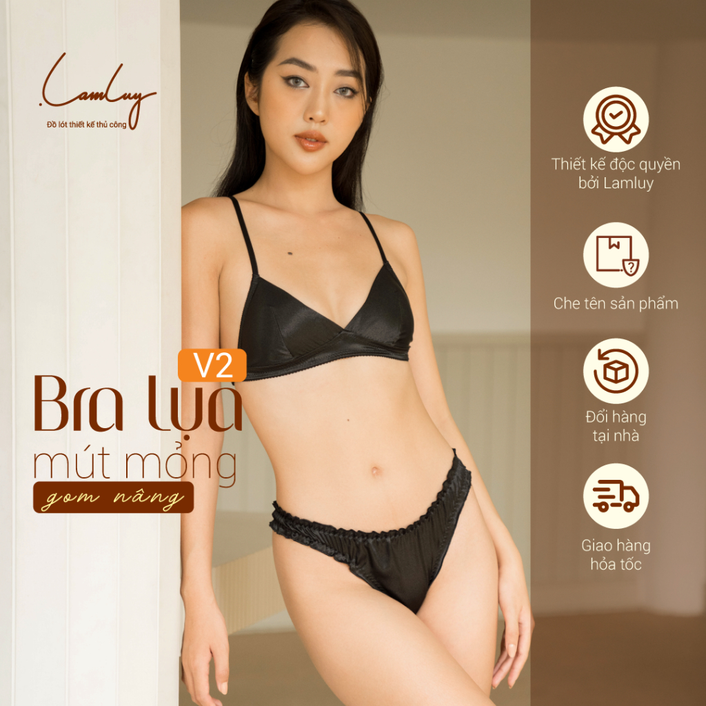 Áo lót mút mỏng bralette lụa V2 màu đen Lamluy