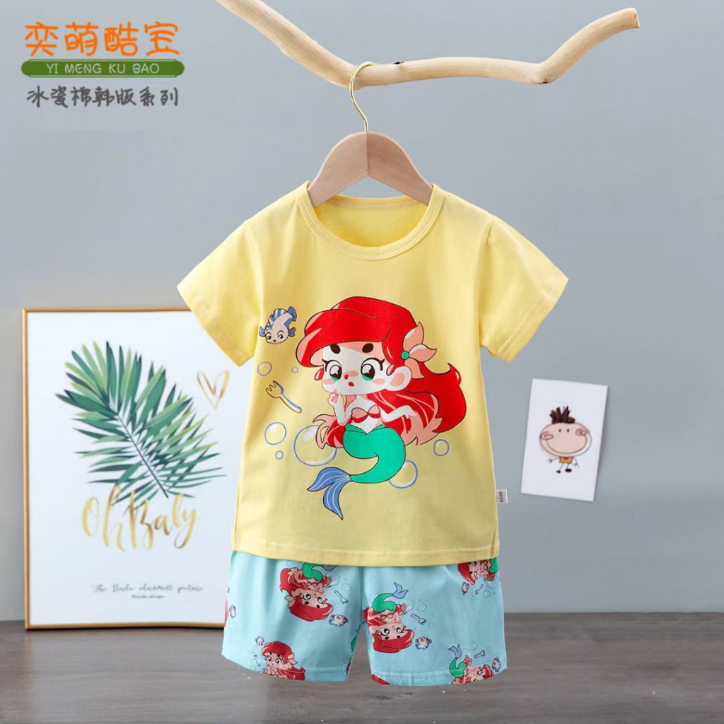 Bộ quần áo Quảng Châu trẻ em - Bộ cotton cộc tay xuất Hàn cho bé gái 8-15kg