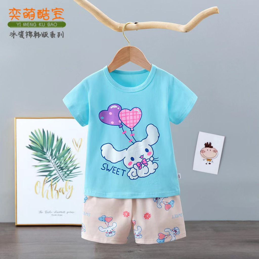 Bộ quần áo Quảng Châu trẻ em - Bộ cotton cộc tay xuất Hàn cho bé gái 8-15kg