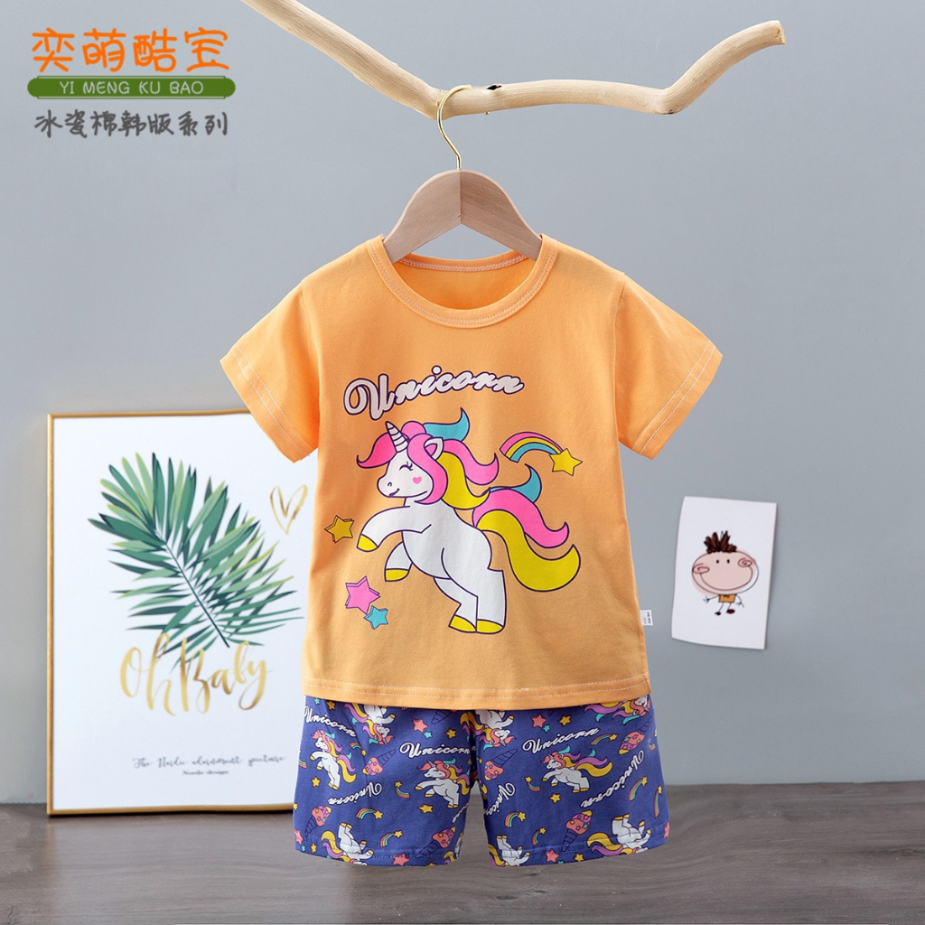 Bộ quần áo Quảng Châu trẻ em - Bộ cotton cộc tay xuất Hàn cho bé gái 8-15kg