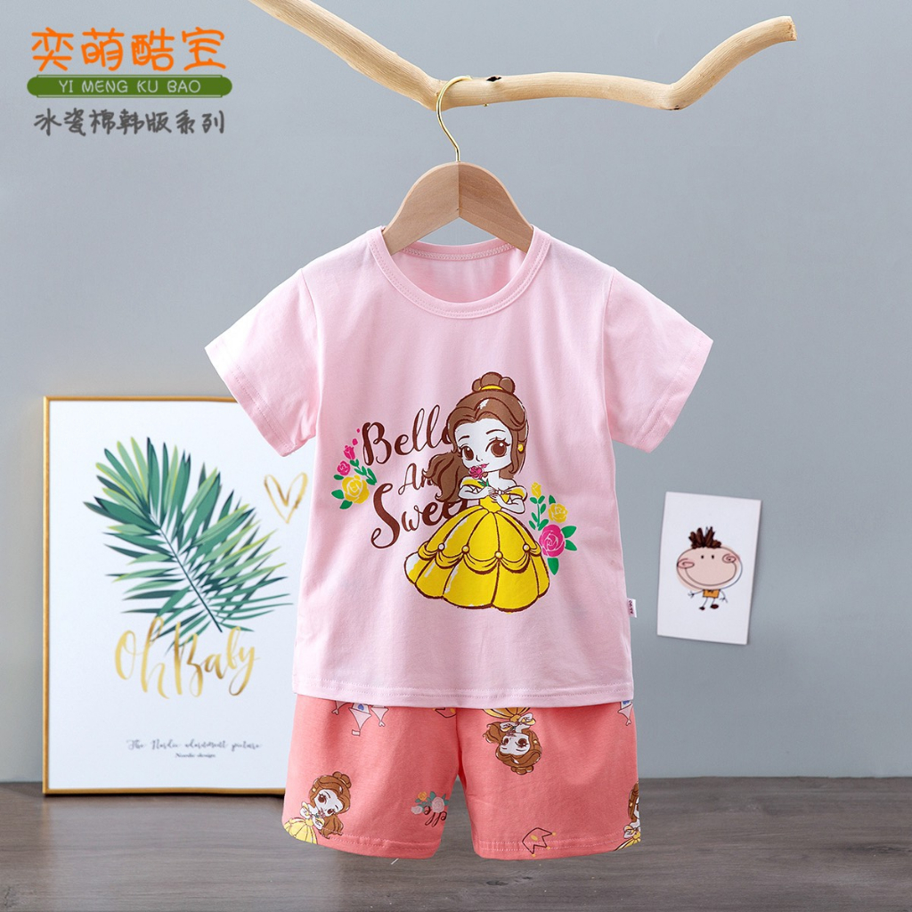 Bộ quần áo Quảng Châu trẻ em - Bộ cotton cộc tay xuất Hàn cho bé gái 8-15kg