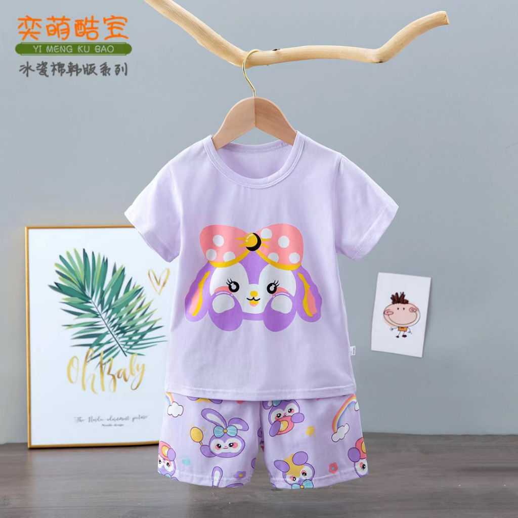 Bộ quần áo Quảng Châu trẻ em - Bộ cotton cộc tay xuất Hàn cho bé gái 8-15kg