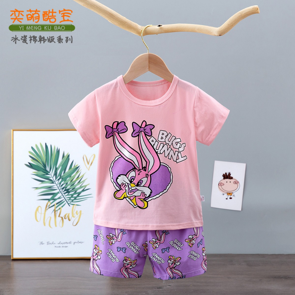 Bộ quần áo Quảng Châu trẻ em - Bộ cotton cộc tay xuất Hàn cho bé gái 8-15kg