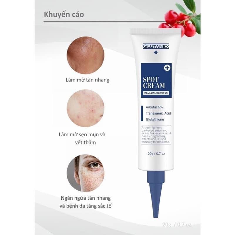 Kem mờ nám  Arbutin 5%, Tranexxamic acid, Glutathione, Glutanex Spot Cream Melasma Remover 20g