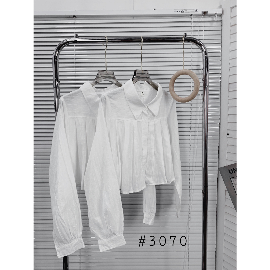 Áo sơmi croptop xếp ly dài tay nhẹ nhàng xinh xắn