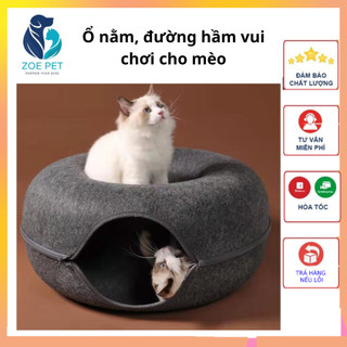 Ổ nằm cho mèo có ống tròn vui chơi, vừa vui chơi vừa thư giãn thoải mái