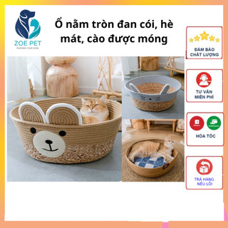 Ổ nằm tròn cho mèo chất liệu cói đan thủ công, sản phẩm mát về mùa hè, ấm áp mùa đông