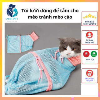 Túi lưới đa nặng giúp tắm, cắt mòng, vệ sinh tai cho mèo - kích thước 33x62 cm