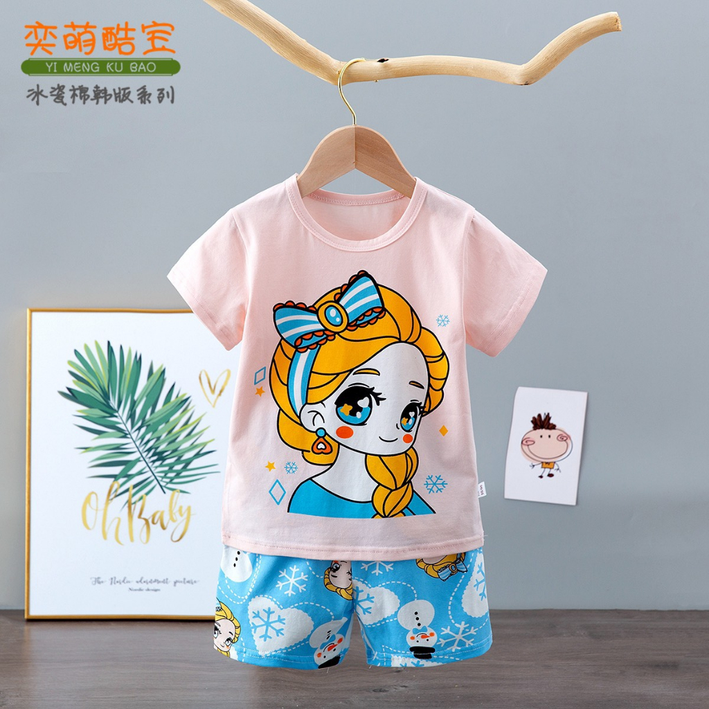 Bộ quần áo Quảng Châu trẻ em - Bộ cotton cộc tay xuất Hàn cho bé gái 8-15kg
