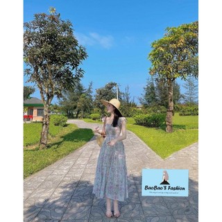 Đầm hoa xanh dương ngọt ngào nữ tính