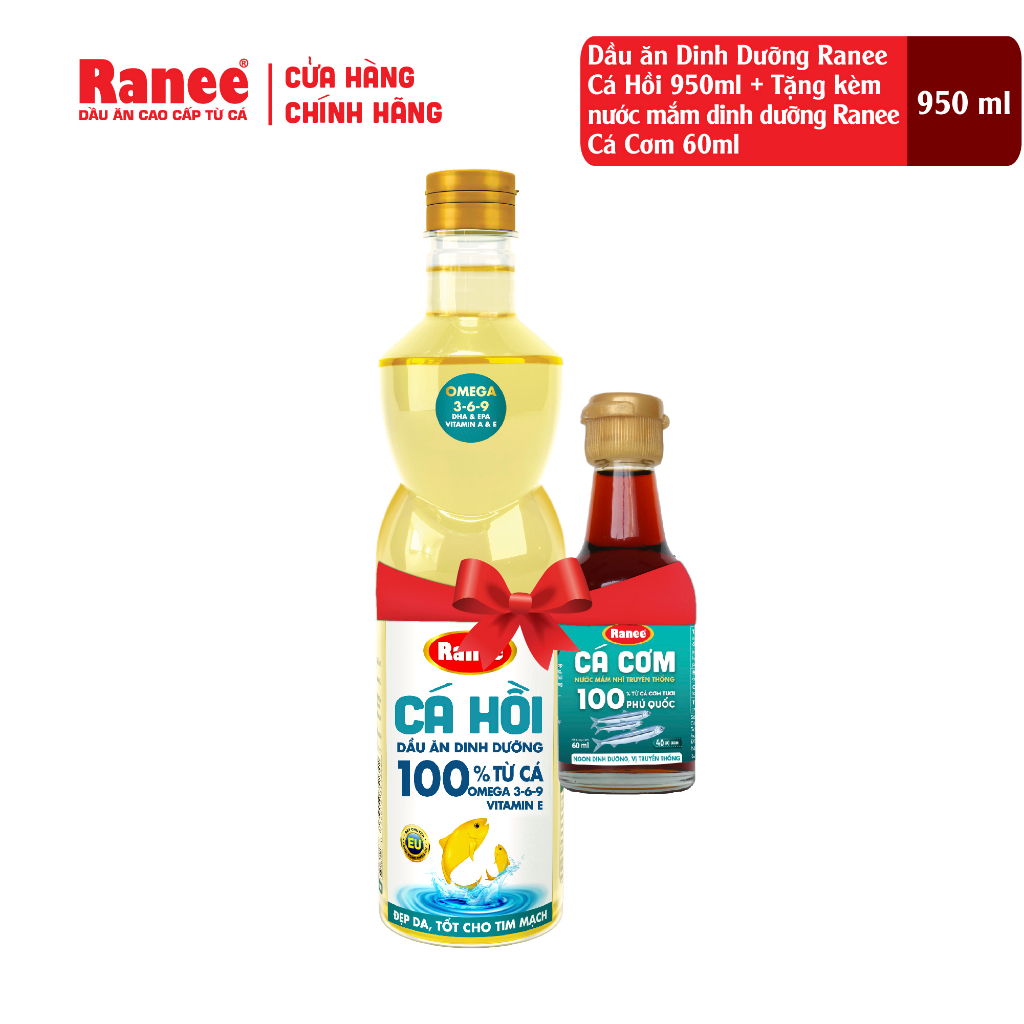 Dầu ăn Dinh Dưỡng Ranee Cá Hồi 950ml + Tặng kèm nước mắm Ranee Cá Cơm 40N 60ml