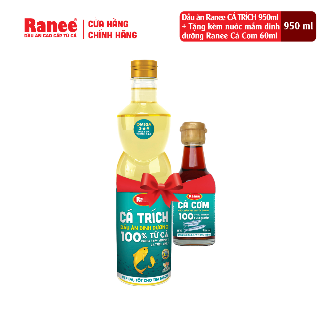 Dầu ăn Ranee CÁ TRÍCH 950ml + Tặng kèm nước mắm Ranee Cá Cơm 40N 60ml