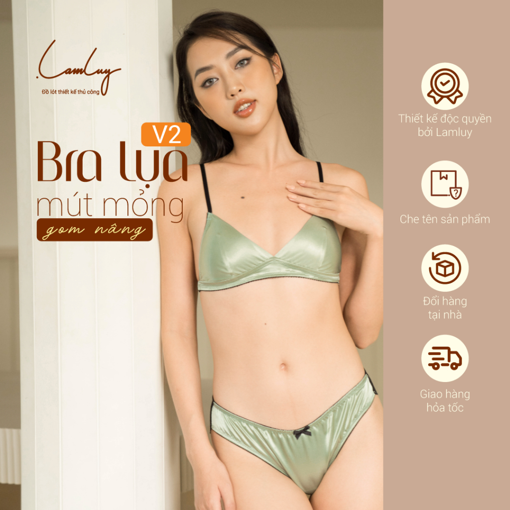 Áo lót mút mỏng bralette lụa V2 màu xanh mint Lamluy