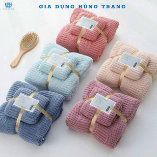 Set 2 khăn tắm lông cừu phong cách Hàn Quốc siêu mềm mịn thấm hút nước - Combo 2 khăn tắm khăn mặt cao cấp
