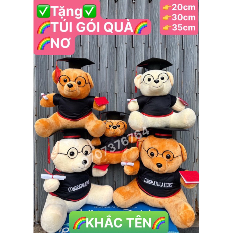 KHO SỈ Gấu Tốt Nghiệp(Gấu Cử Nhân) Khổ 40cm Cao Cấp,Lông Nhung Mịn