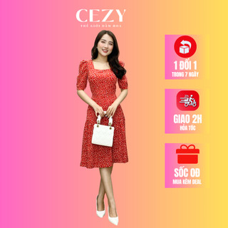 Đầm hoa nhí cổ vuông phối váy xòe đuôi cá có size bigsize CEZY D152