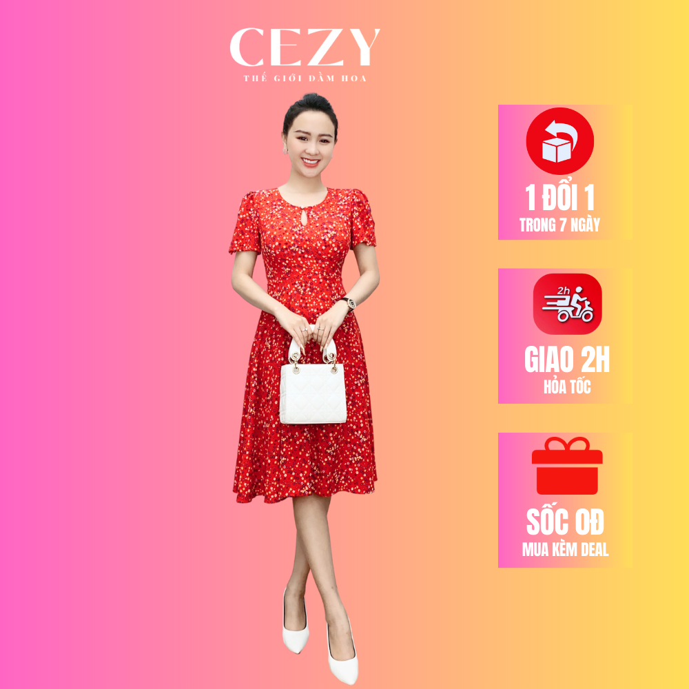 Đầm hoa nhí cổ chữ V dáng xòe có size bigsize CEZY D153
