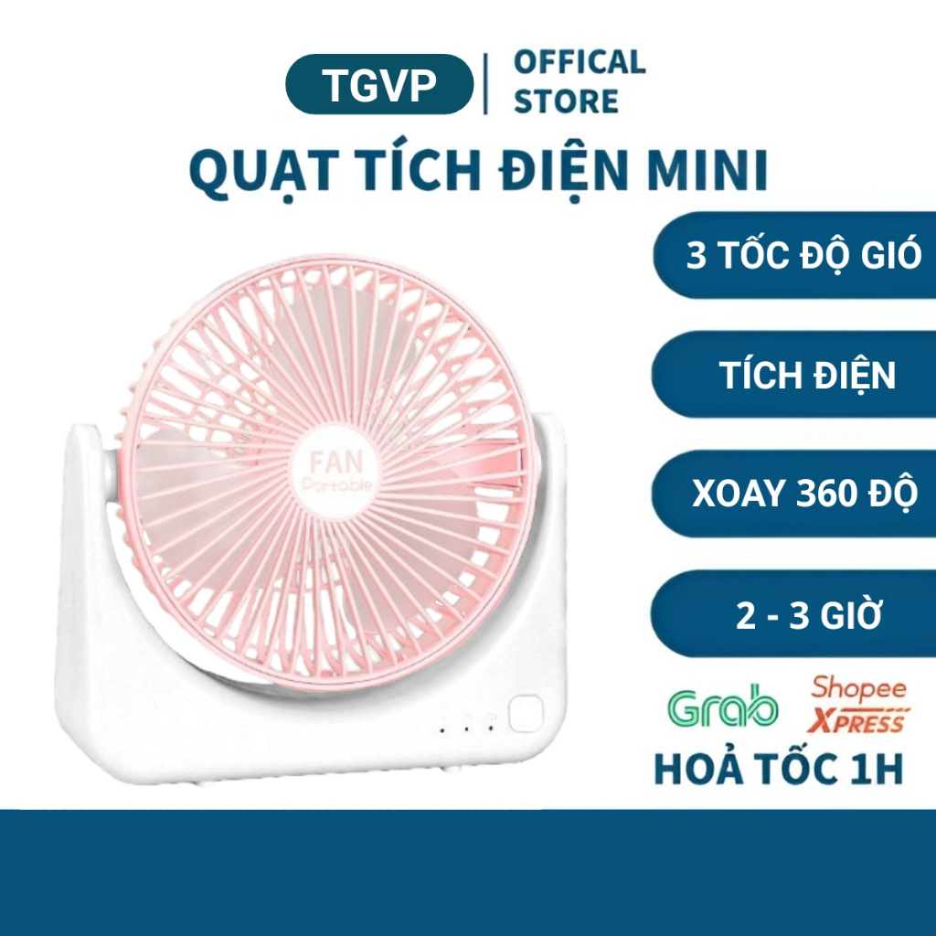 Quạt Để Bàn Mini Tích Điện - Quạt Tích Điện 3 Cấp Độ Gió Siêu Mát