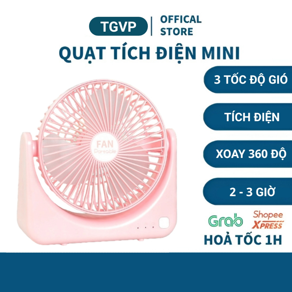 Quạt Để Bàn Mini Tích Điện - Quạt Tích Điện 3 Cấp Độ Gió Siêu Mát