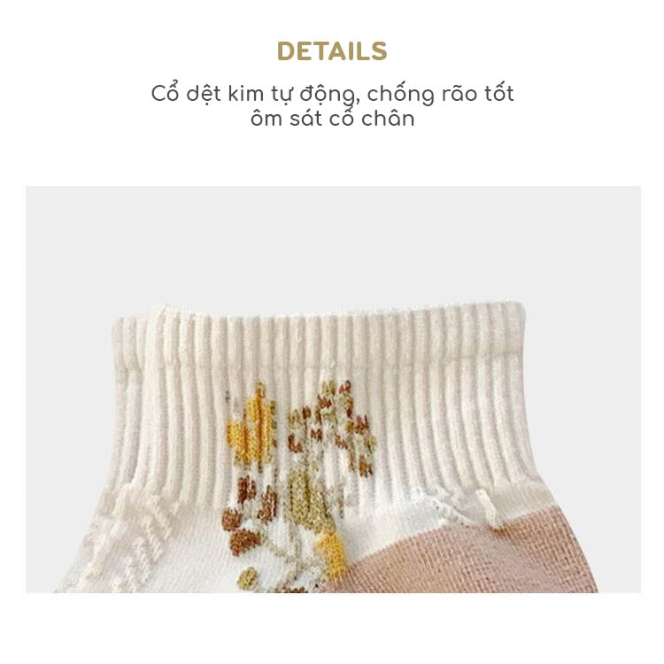 Tất vớ nữ cổ ngắn dệt nổi phong cách Hàn Quốc nữ tính, chất liệu cotton thoáng khí - Sope Shop