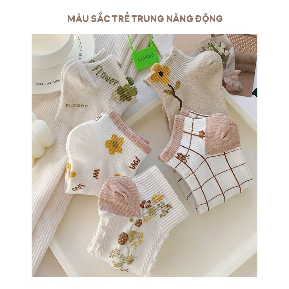 Tất vớ nữ cổ ngắn dệt nổi phong cách Hàn Quốc nữ tính, chất liệu cotton thoáng khí - Sope Shop