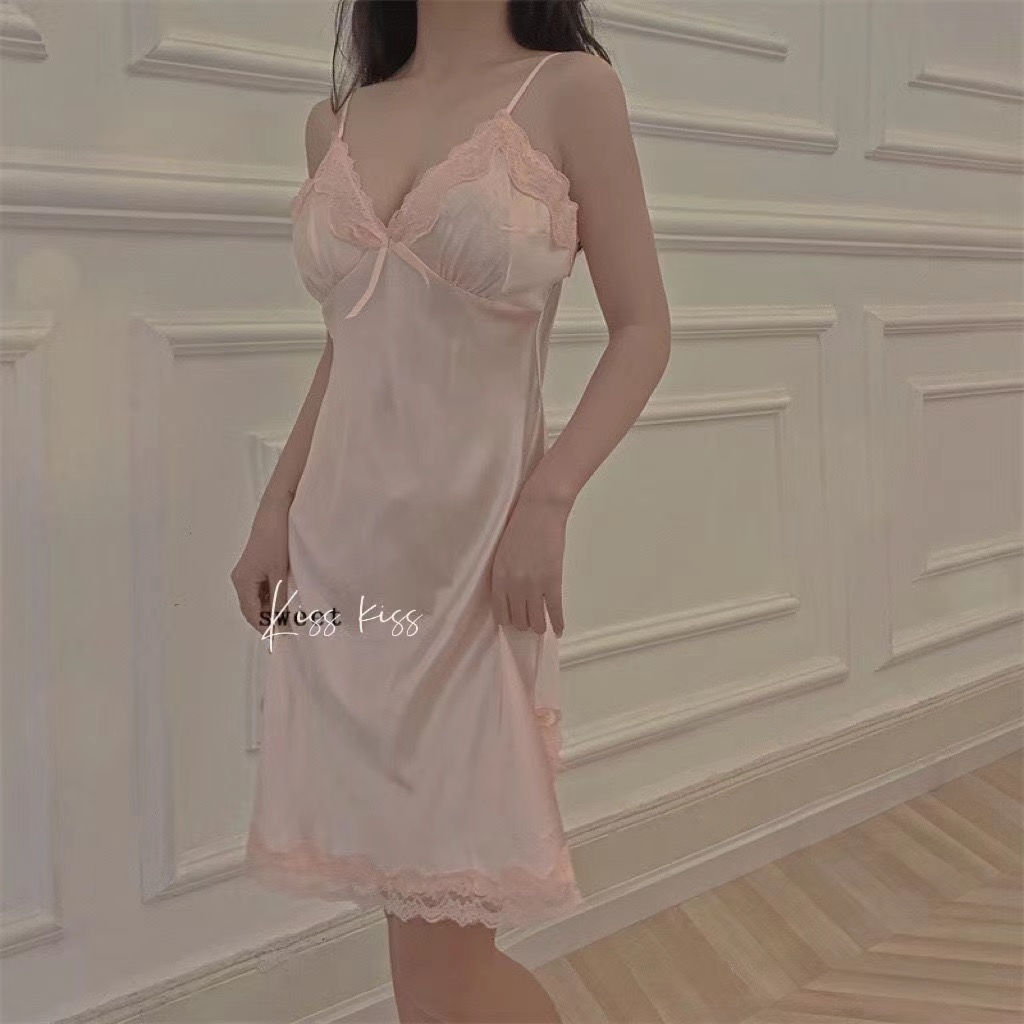 Váy Ngủ sexy Lụa Satin lụa cao cấp Đầm mặc nhà gợi cảm quyến