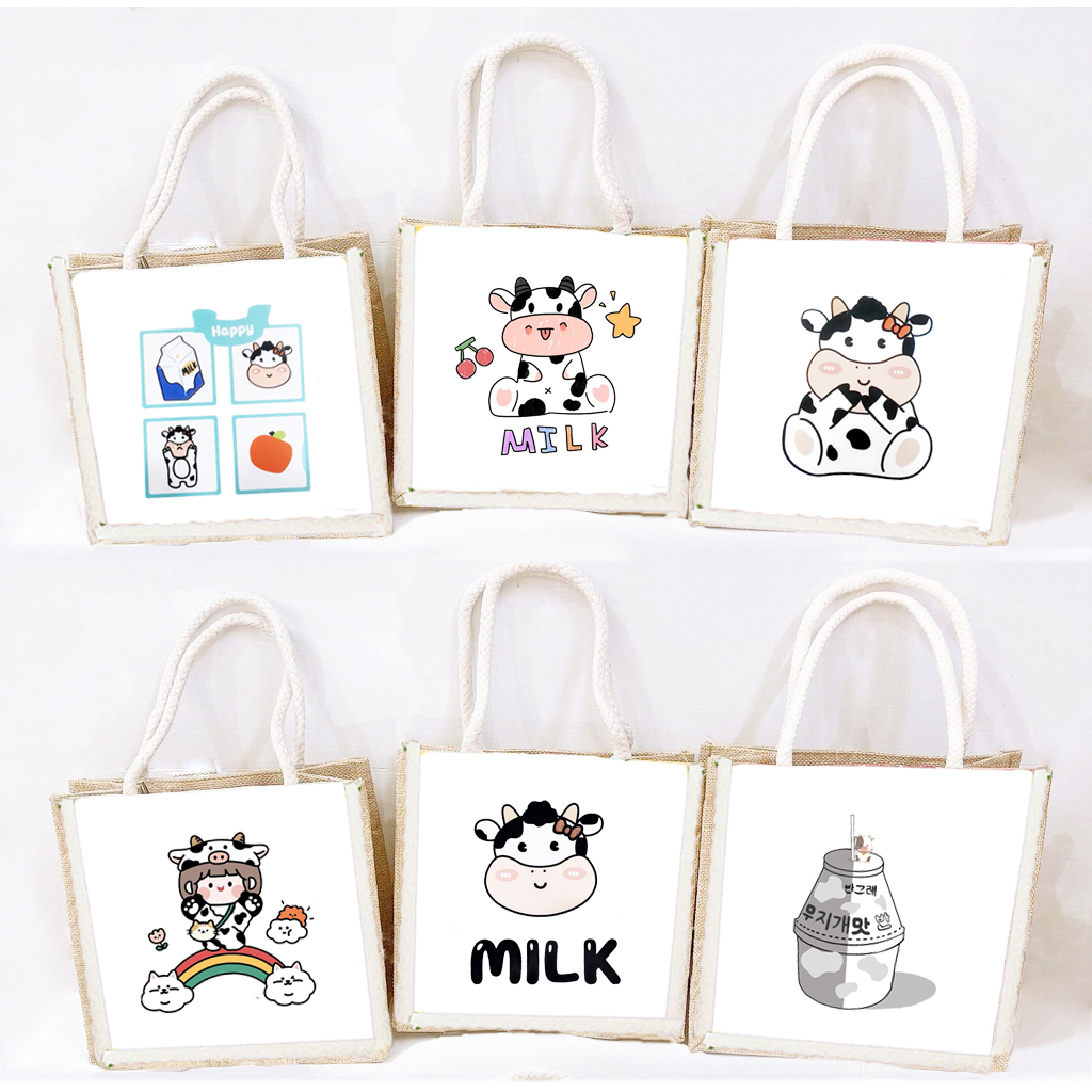 túi cói bò sữa TCI2 túi vải bố đi biển cute vintage dễ thương hot trend