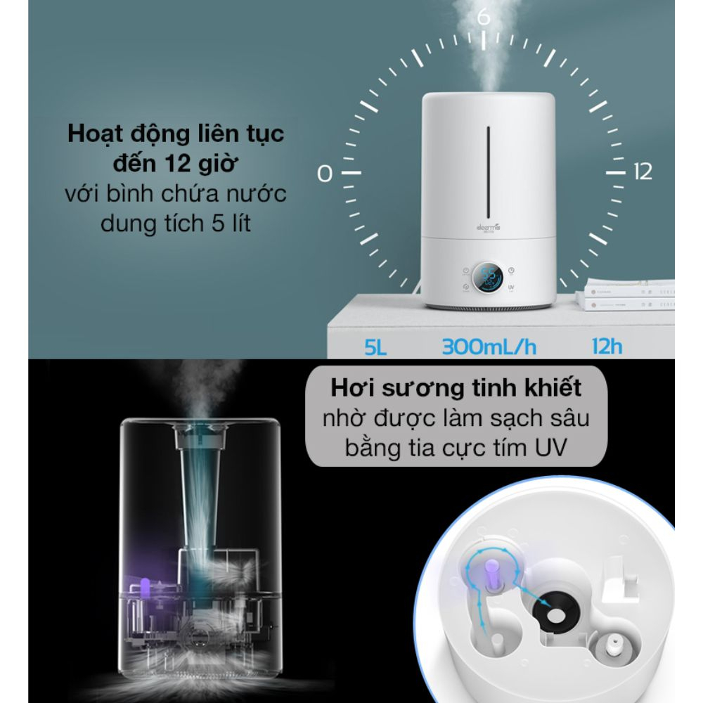 Máy phun sương tạo ẩm chính hãng Deerma F628s , dung tích lớn 5L khếch tán sương giữ ẩm làm sạch không khí