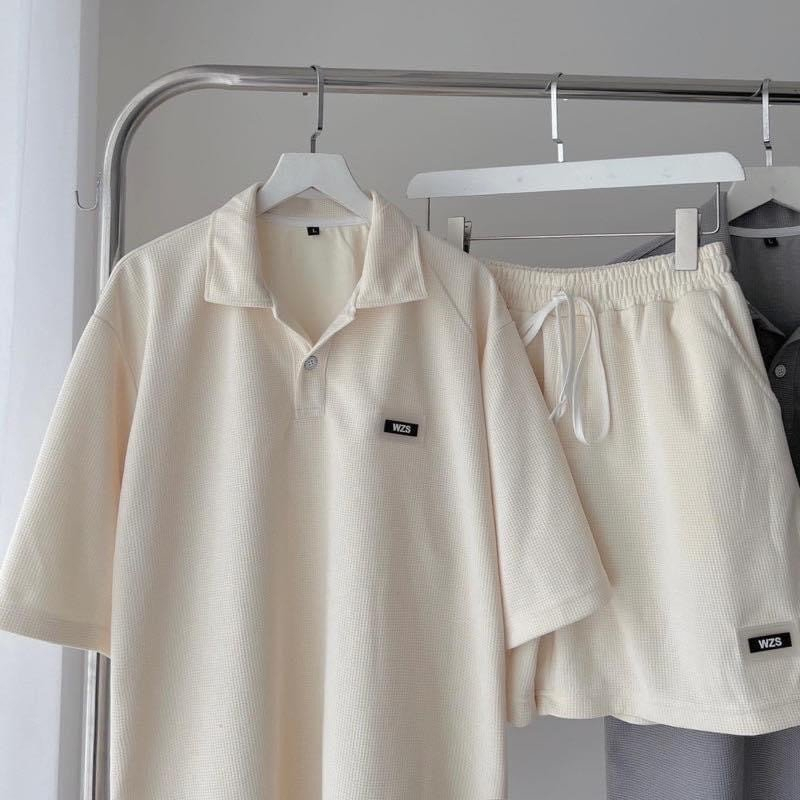 Bộ đồ nam nữ cộc tay áo cổ PoLo cúc cài quần đùi cạp chun co dãn form rộng