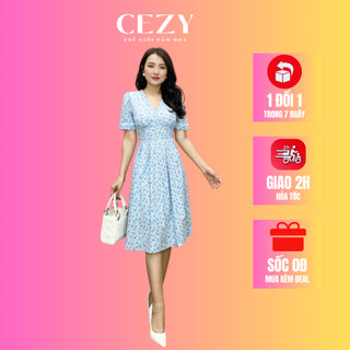 Đầm hoa nhí cổ V phối ren tay phồng size bigsize CEZY D164