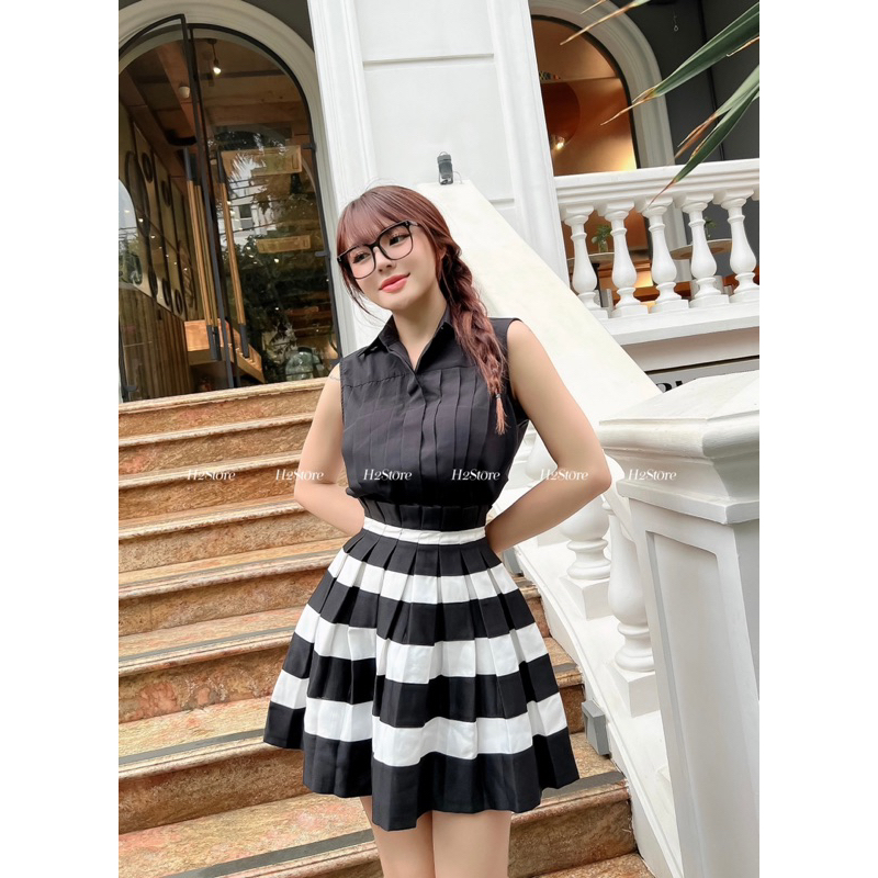 SÉT ÁO SÁT NÁCH + CHÂN VÁY SỌC - QA04316