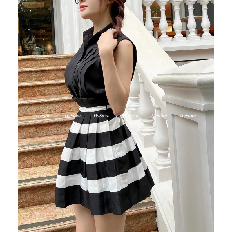 SÉT ÁO SÁT NÁCH + CHÂN VÁY SỌC - QA04316