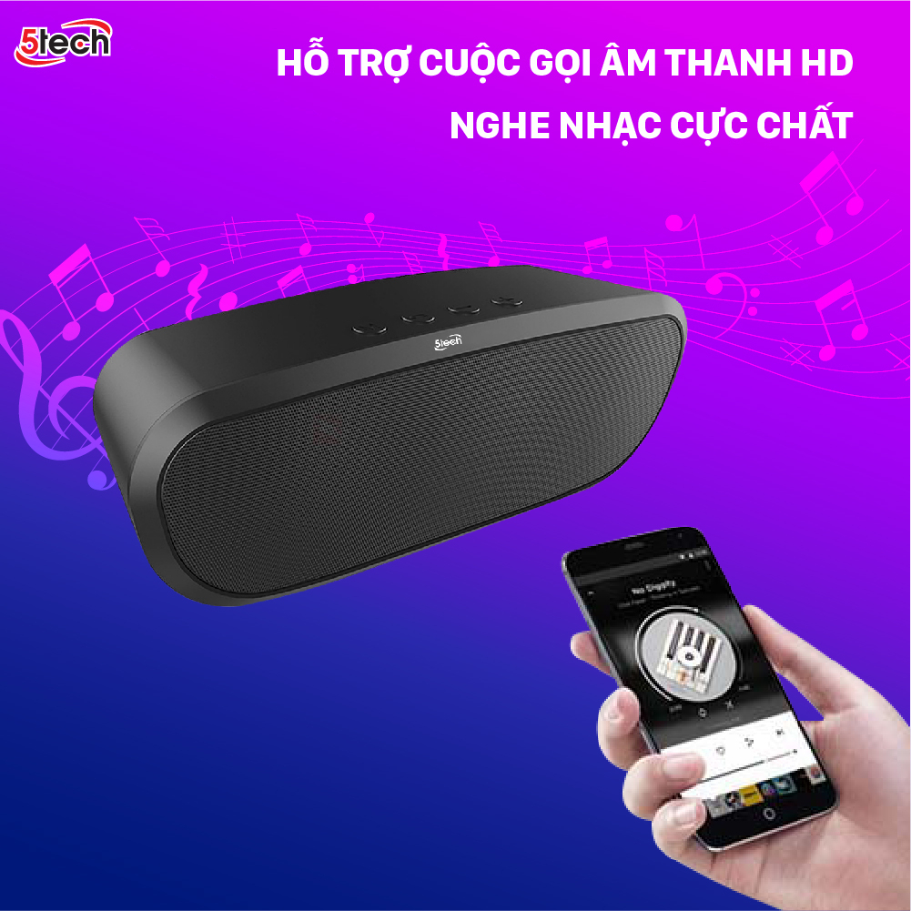 Loa bluetooth 5TECH BS1 chính hãng, loa mini cầm tay di động ngoài trời với âm thanh sống động nghe nhạc cực đỉnh