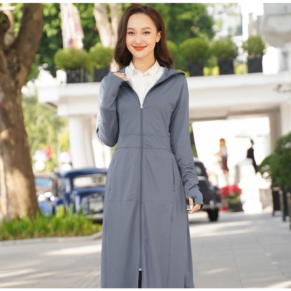 Áo chống nắng nữ toàn thân COTTON 2 lớp Dáng Dài Liền Thân Chất Thun Lạnh Cao Cấp